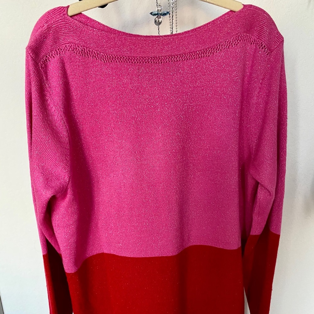 Hot pink and Red Metallic sweater/ tunic length